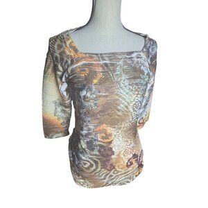 Cato's Womens 3/4 Sleeve Floral & Abstract Print Top With Scoop Neck*Med*EUC